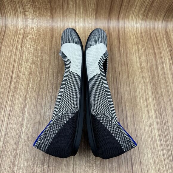 Rothys The Classic Flat Round Cap Toe Women’s 5.5 Black Cream Plaid Shoe Retired - Picture 5 of 7